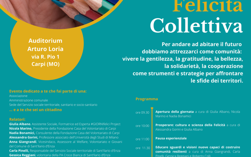 Pratiche di felicità collettiva: il 26 novembre a Carpi un incontro per allenarsi a costruire una comunità felice