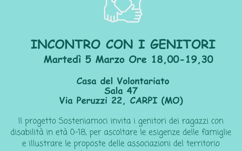 Incontro per i Genitori con Sosteniamoci! – Martedì 5  Marzo ore 18- Casa del Volontariato