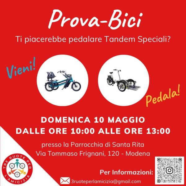 TUTTI IN BICI con l’Associazione 3 RUOTE PER L’AMICIZIA_Domenica 10 maggio dalle ore 10 alle ore 13